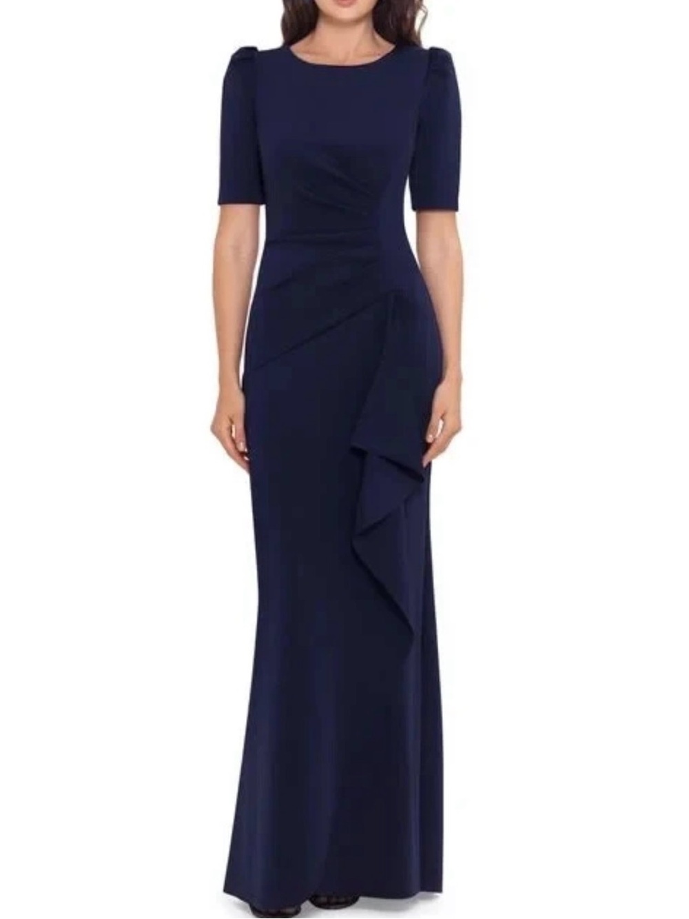 Xscape Women's 3/4 Sleeve Long Scuba Dress with Side Ruching Size 16